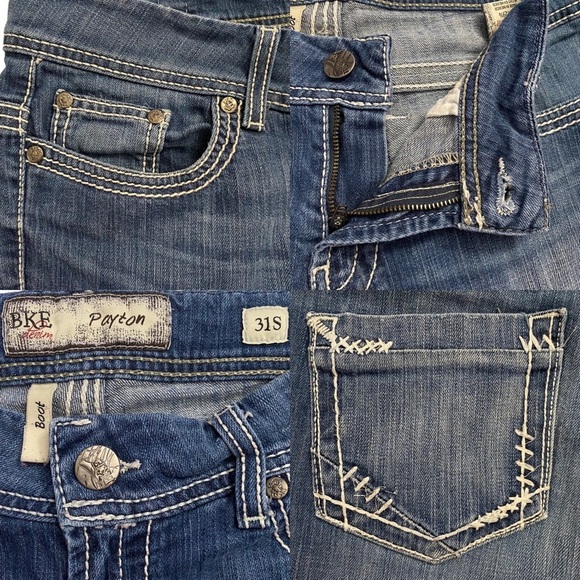 BKE Denim Payton Boot Cut Blue Jeans Mid Rise Textured 31 Short - Picture 11 of 14